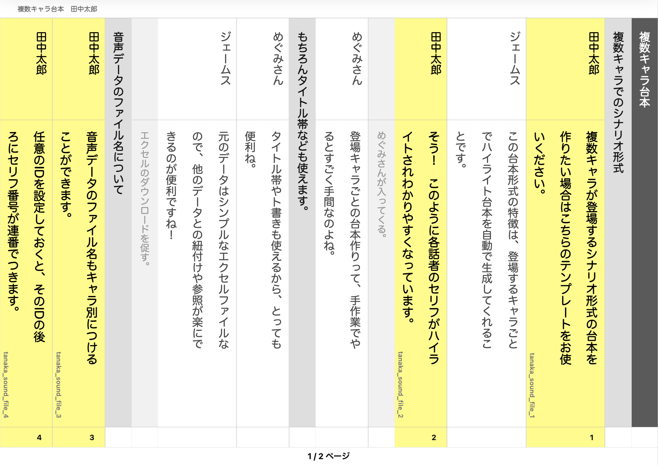 複数キャラ台本のサンプル